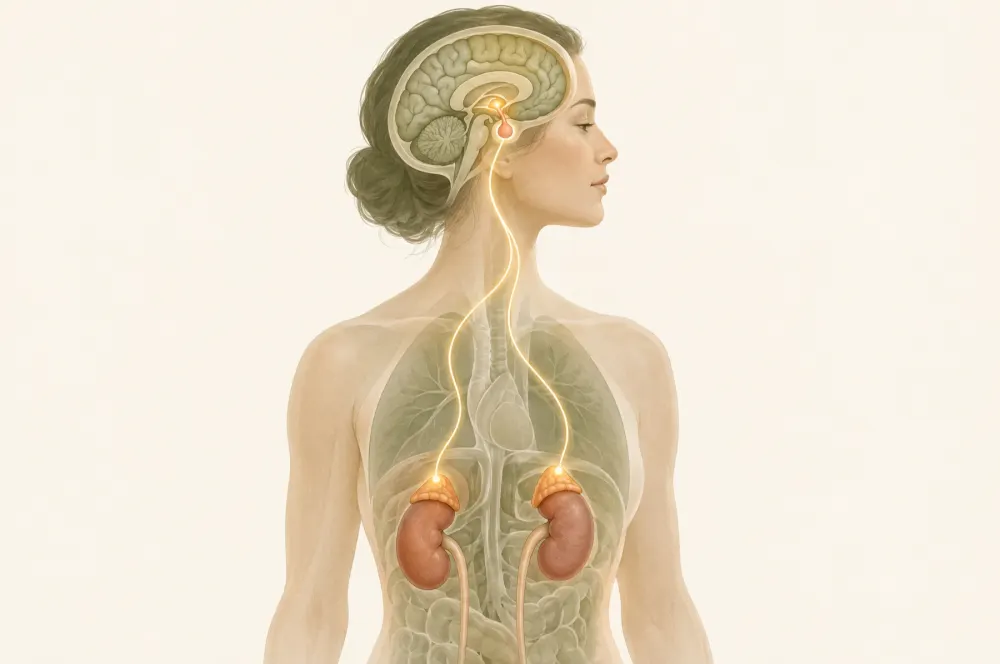 Illustration of the stress axis: hypothalamus, pituitary gland and adrenal glands